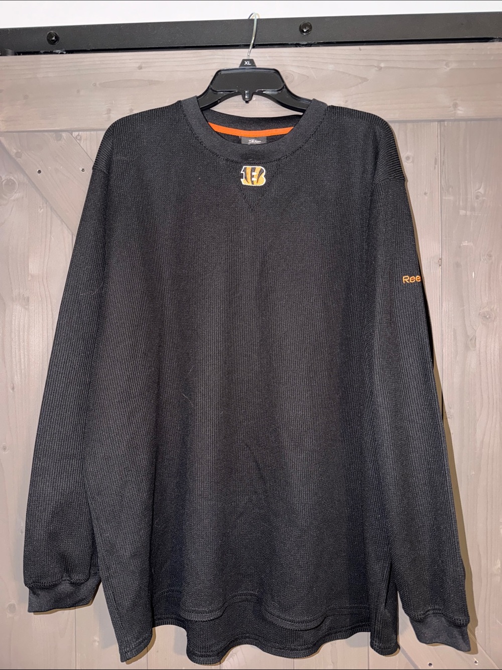 Reebok Bengals Black Crewneck Sweater with Orange Logo Accent